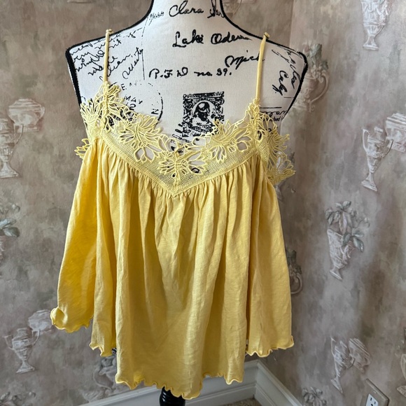 FREE PEOPLE KAYLA LACE EMBELLISHED TOP XL PINEAPPLE GOLDEN YELLOW - Picture 3 of 6